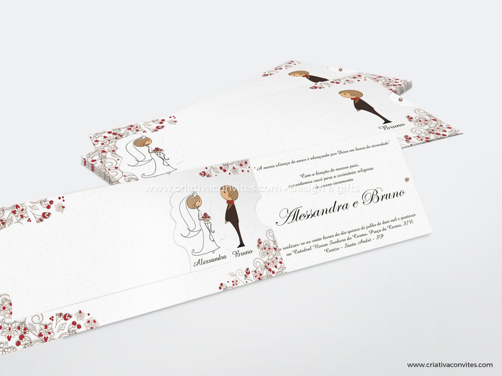 Convite de casamento em papel nobre perolado