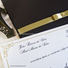 Convite de casamento clássico marrom e dourado