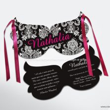 Convite para debutante 15 anos com tema baile de máscaras