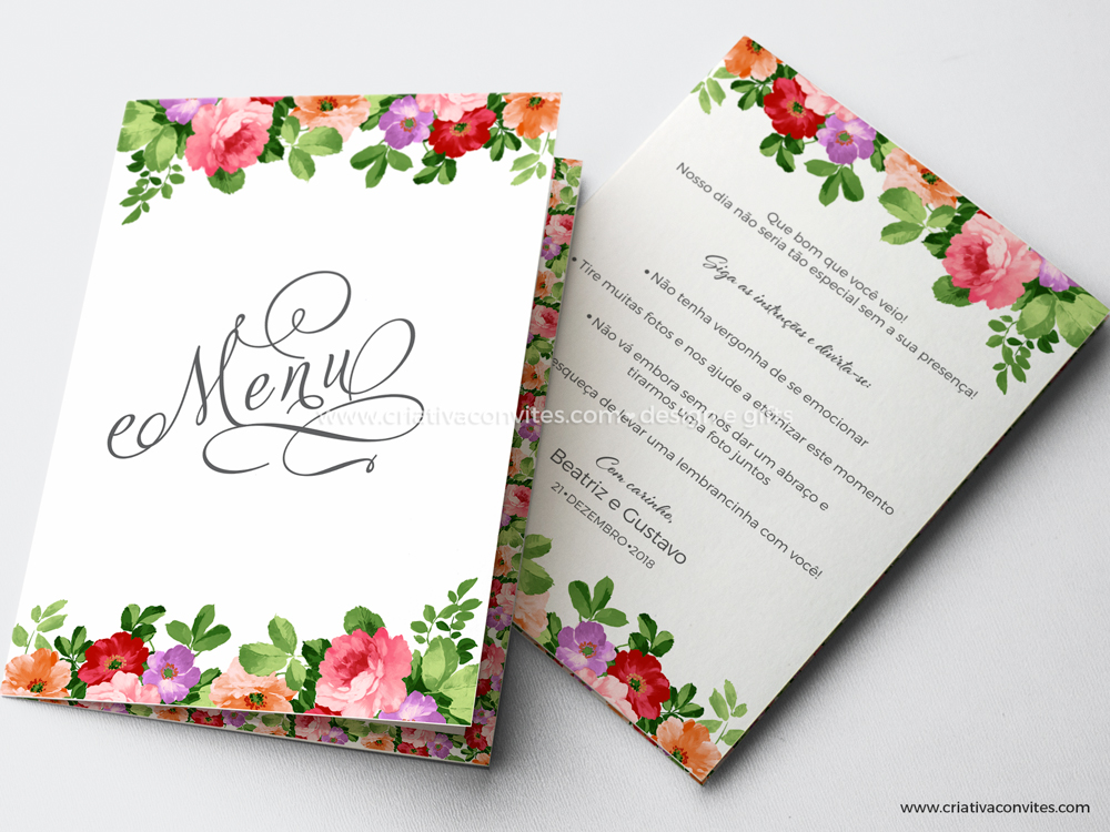 Menu para mesa de casamento floral para sempre