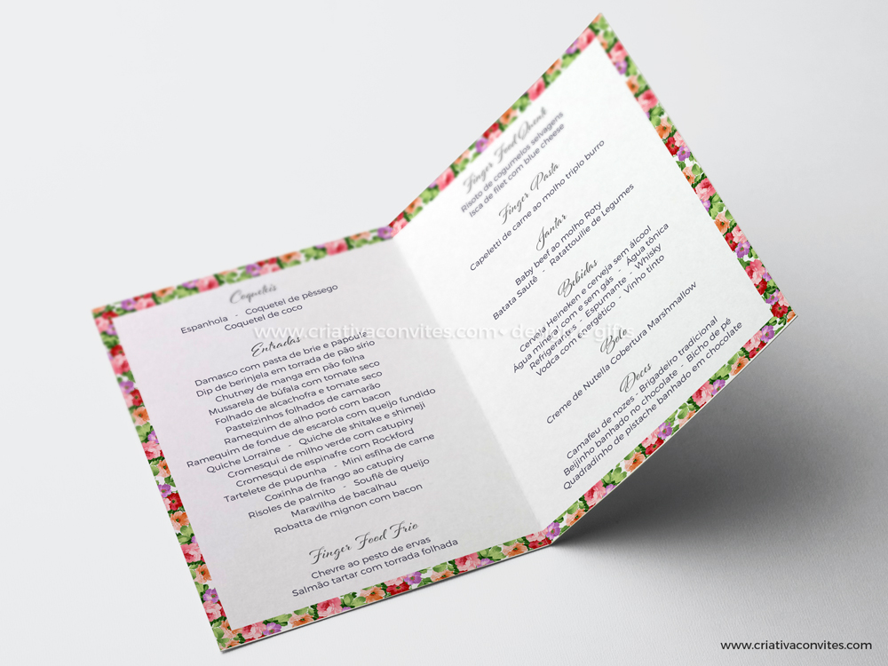 Menu para mesa de casamento floral para sempre