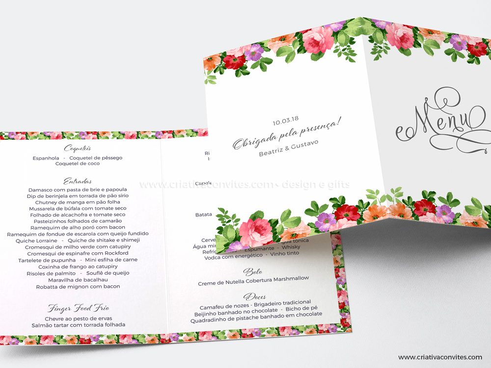 Menu para mesa de casamento floral para sempre