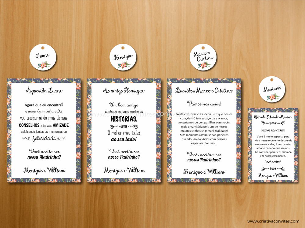 Convite Padrinhos Casamento Personalizado