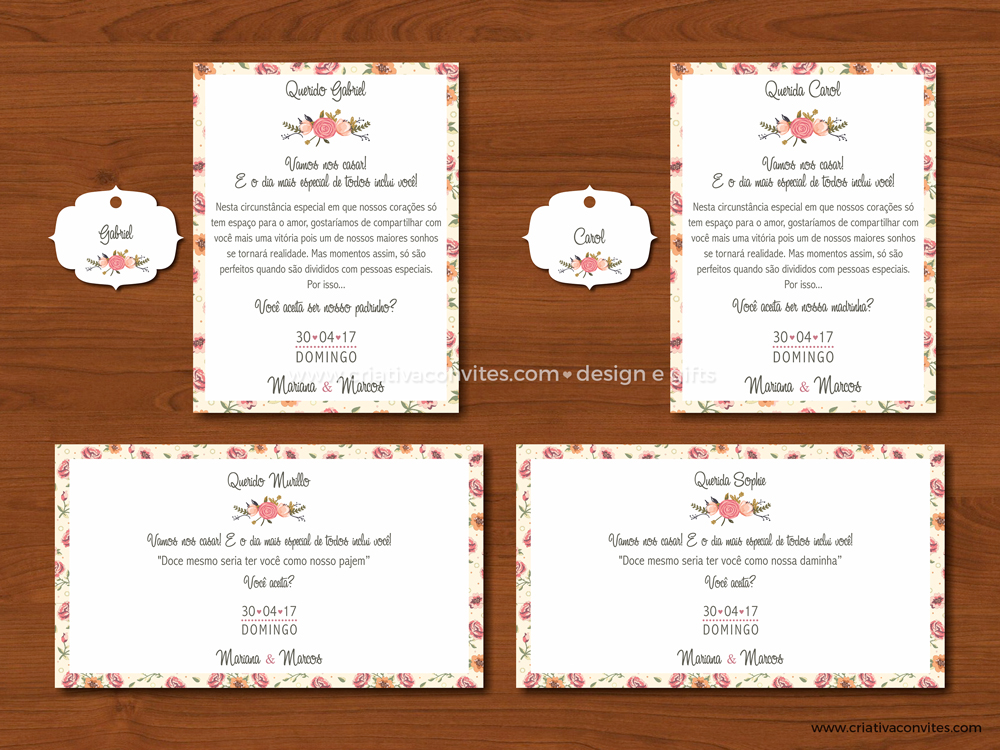Convite Padrinhos Casamento Personalizado