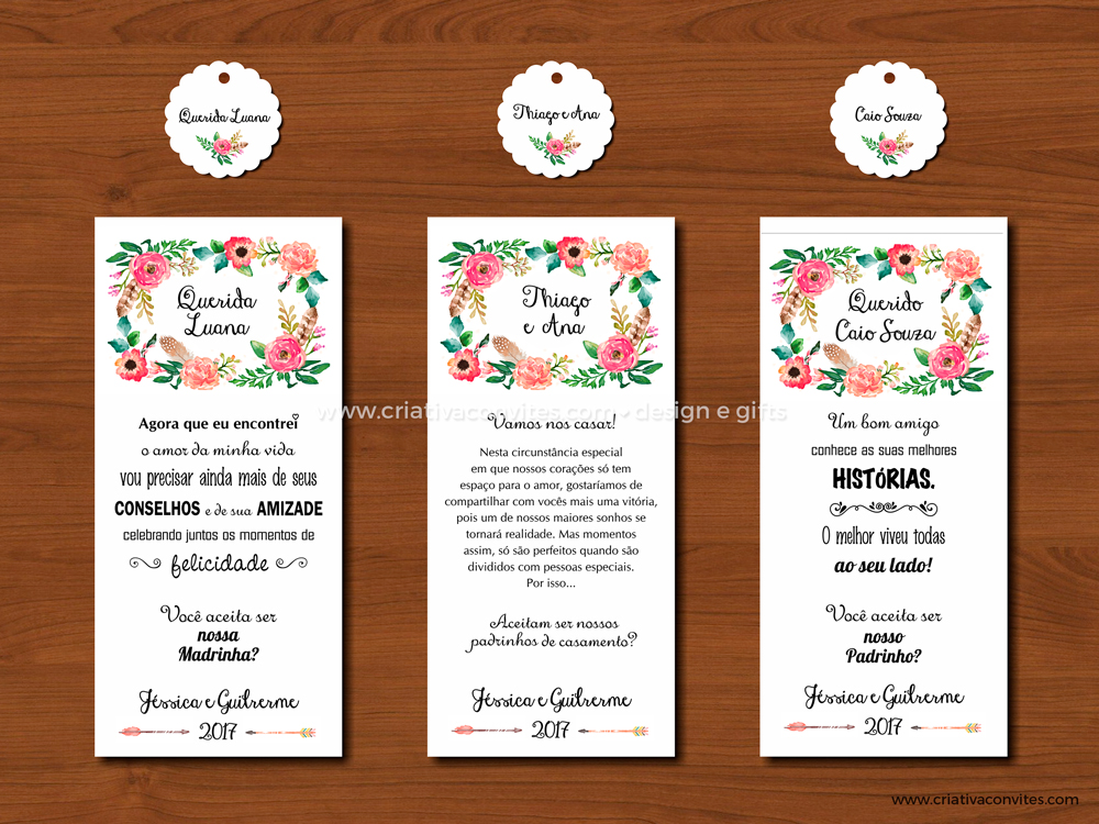 Convite Padrinhos Casamento Personalizado