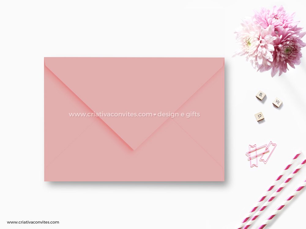 Envelope para convite de casamento debutante rosa felicitá
