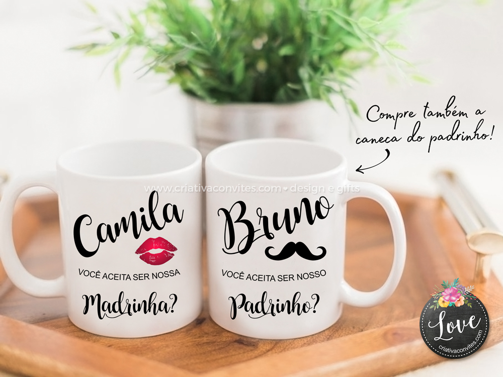 Caneca madrinha casamento Batom