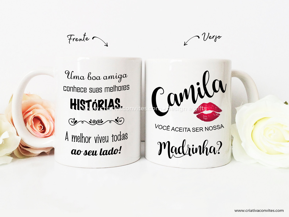 Caneca madrinha casamento Batom