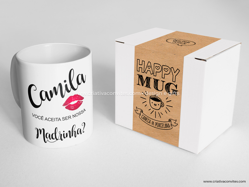 Caneca madrinha casamento Batom