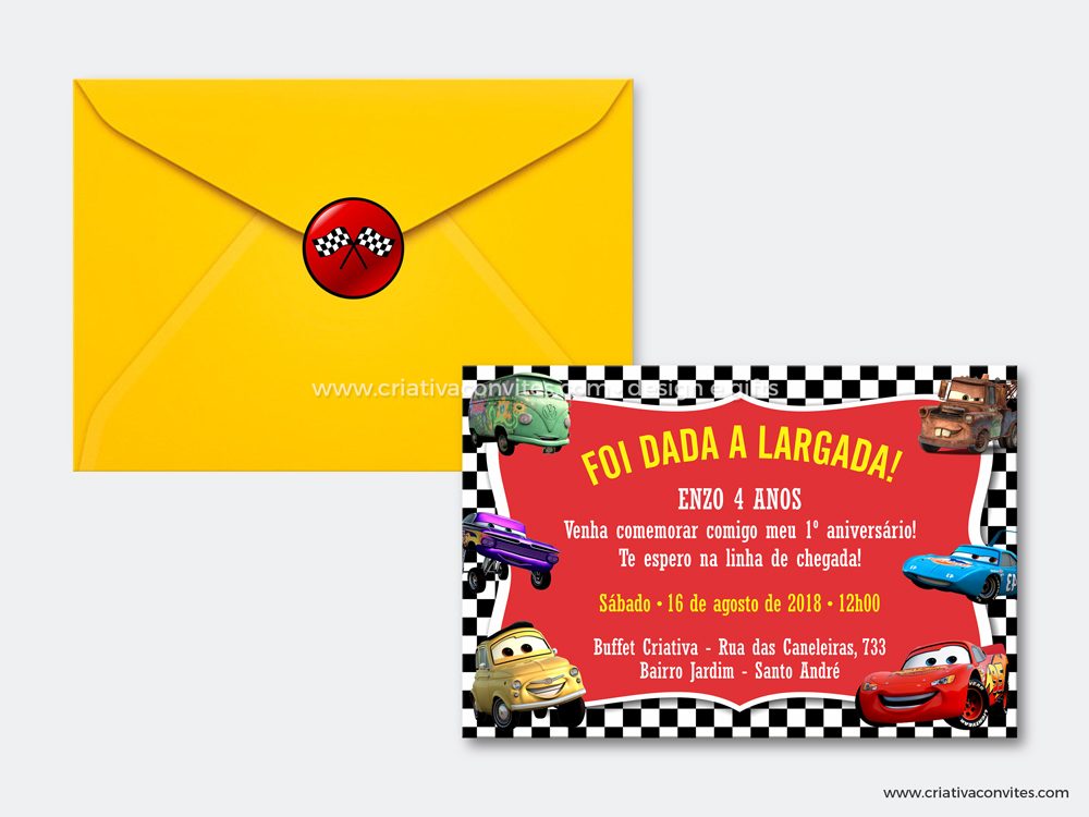 Convite aniversário infantil kids tema filme Carros