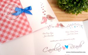 Convite de casamento love birds pássaros