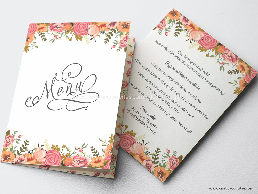 Menu para mesa de casamento floral Romance